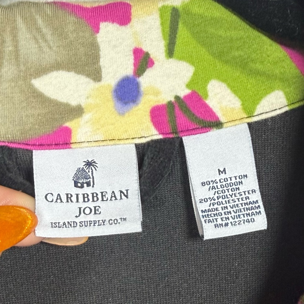 Caribbean Joe Black Velvet Jacket with Floral Collar - Picture 2 of 9